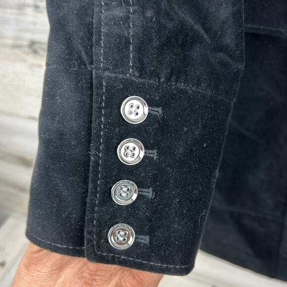 Chico's womens M black velvet button up long sleeve coat jacket - Picture 5 of 7